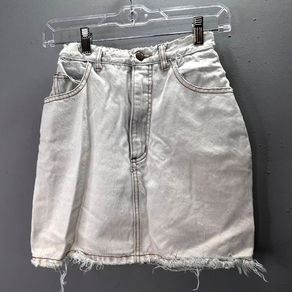 Vintage Guess Georges Marciano Jeans Denim Skirt sz 26 Distressed Bleached Fray